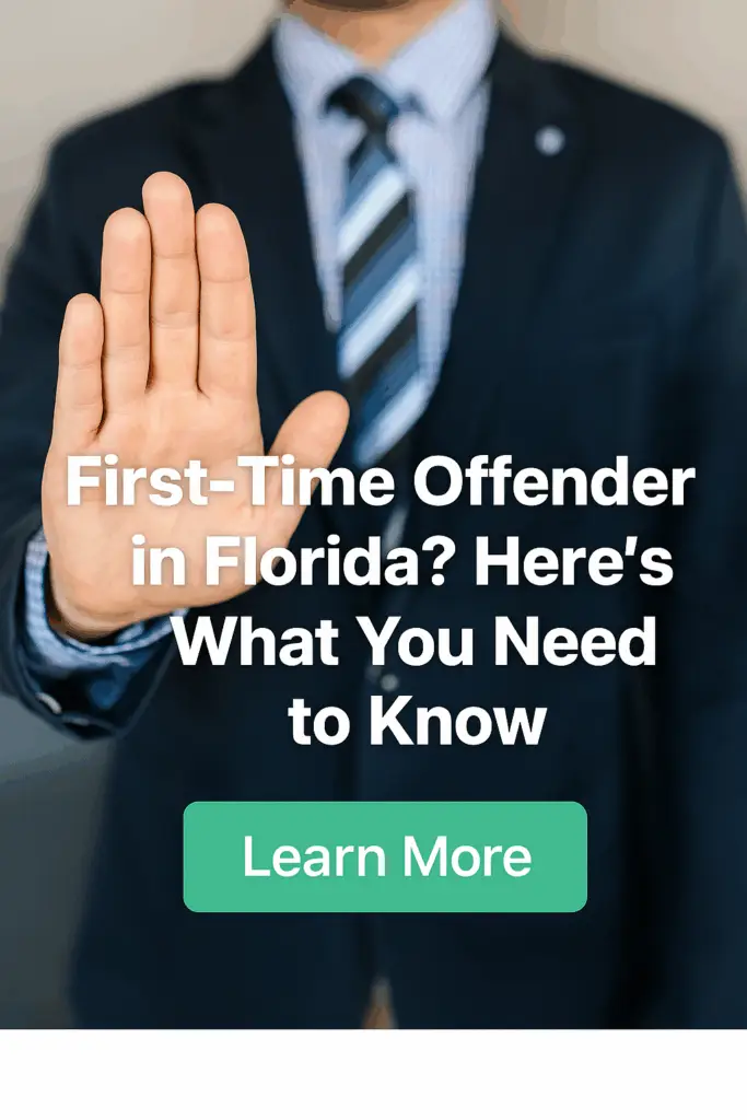 A young man in a hoodie sits at a table in a law office, nervously speaking with a defense attorney while the words “First-Time Offender in Florida?” appear over the image, symbolizing early intervention and legal guidance after an arrest.