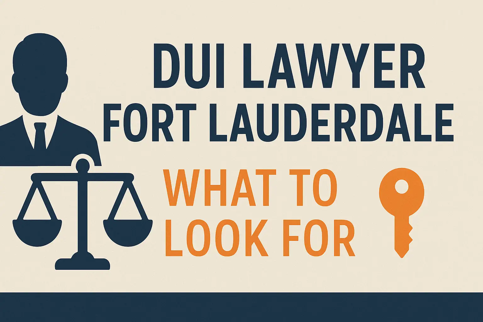 DUI lawyer graphic for Fort Lauderdale, featuring scales of justice and key icon, emphasizing qualities to consider when selecting legal representation.