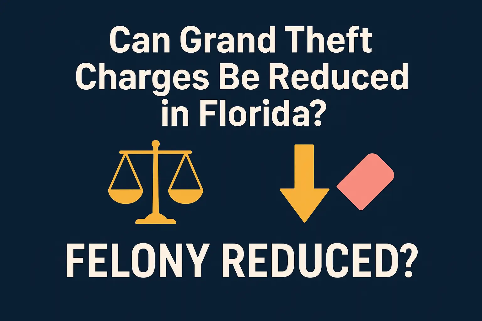 Can Grand Theft charges be reduced in Florida? Legal scales and downward arrow indicating felony reduction.