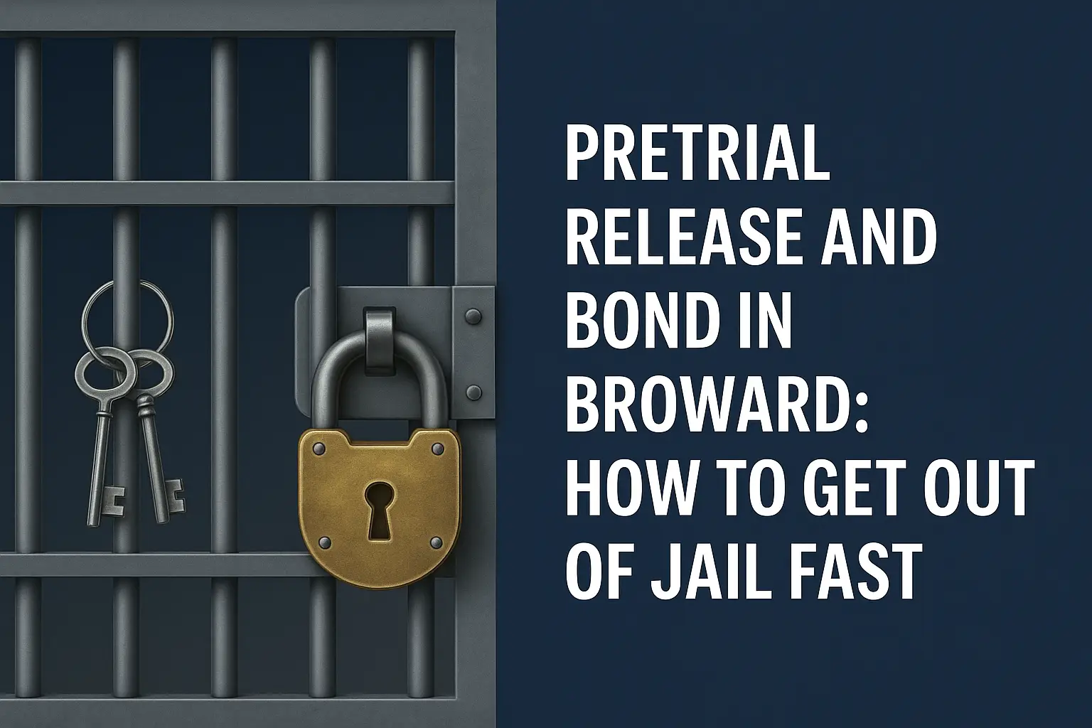 Pretrial release and bond in Broward, jail bars with padlock and keys, how to get out of jail fast.