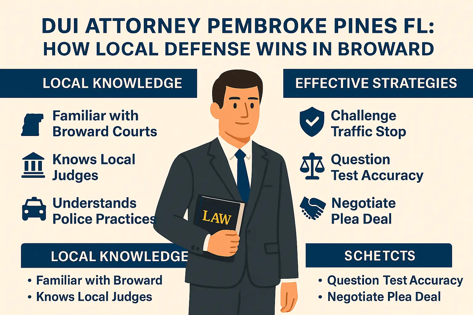DUI attorney in Pembroke Pines, FL, holding a law book, emphasizing local knowledge and effective defense strategies against DUI charges.