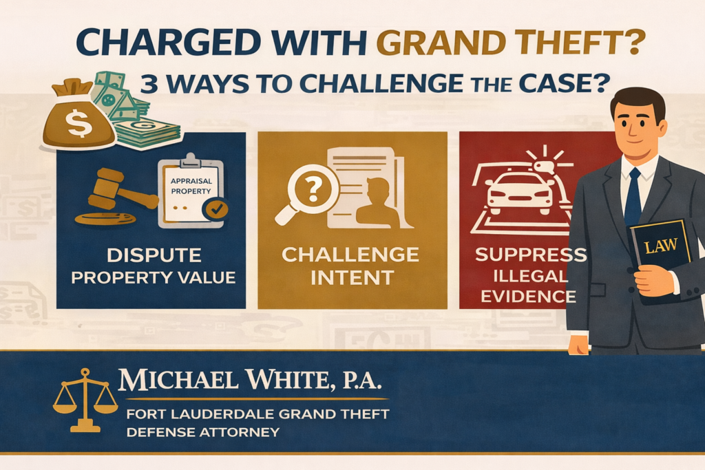 Featured image illustrating three ways to challenge a grand theft charge in Florida.